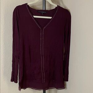 White House Black Market Deep Burgundy V-Neck Blouse
